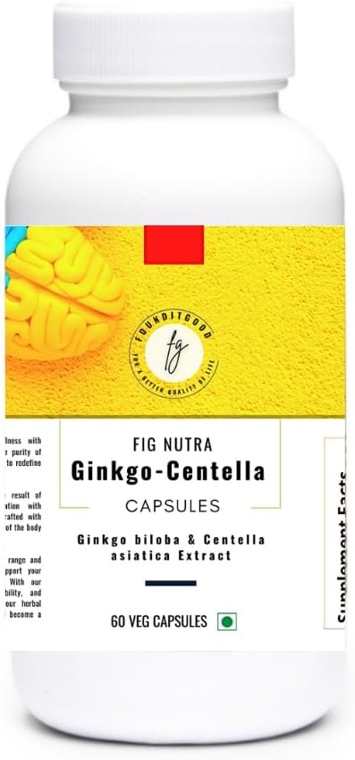 FiG Nutra 'Ginkgo- Centella' Kapsułki 124; Suplement do Zdrowia Mózgu dla ostrości i pamięci 124; Potężny Mieszanka Ginkgo biloba Leaf Extract i Centella asiatica Leaf Extract 124; 60 Kapsułki Veg