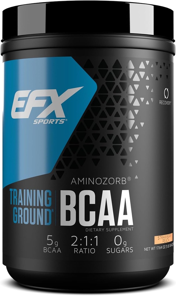 EFX Sports Training Ground BCAA XI124; w pełni stabilny, wysoce rozpuszczalny suplement aminokwasów XI124; Pre, Intra lub Post Workout XI124; Sugar Free XI124; 500 Grams (Strawberry Peach)