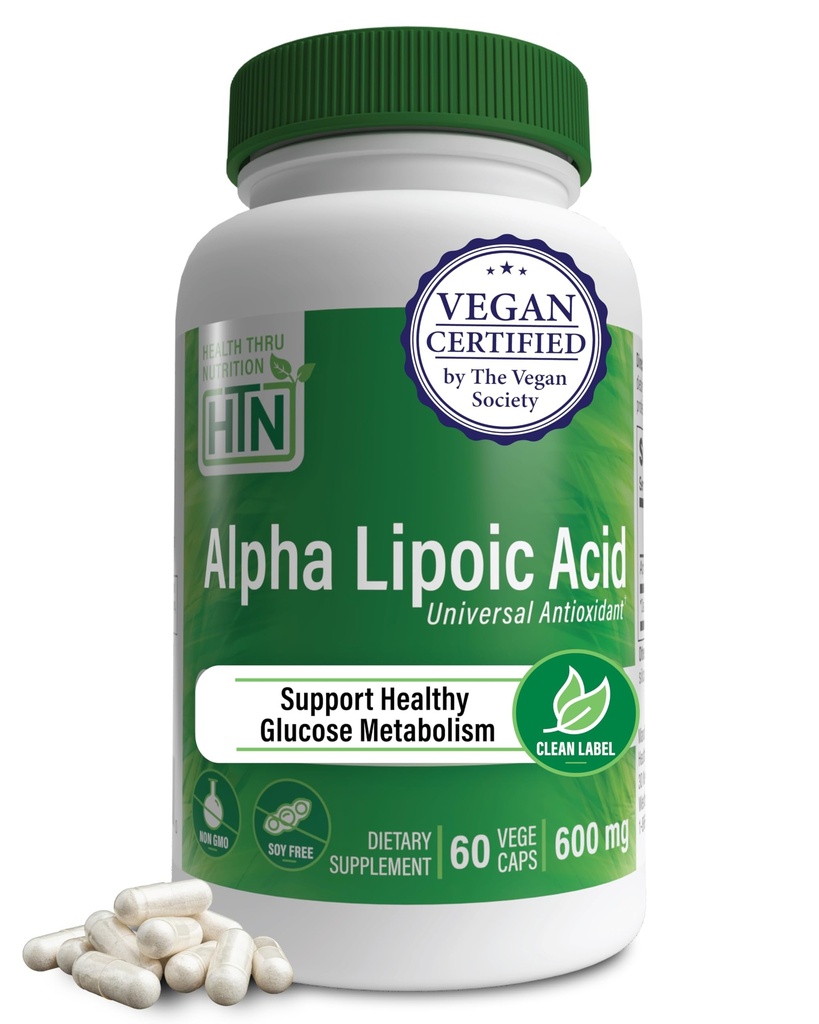 Zdrowie Thru Nutrition Alpha Lipoic Acid 600mg 60 Służenie 124; Certyfikowany wegan 124; Uniwersalny przeciwutleniacz 124; Non- GMO, Trzecia strona Tested, Hipoalergiczne, Gluten wolny, Soy wolne kapsułki ALA