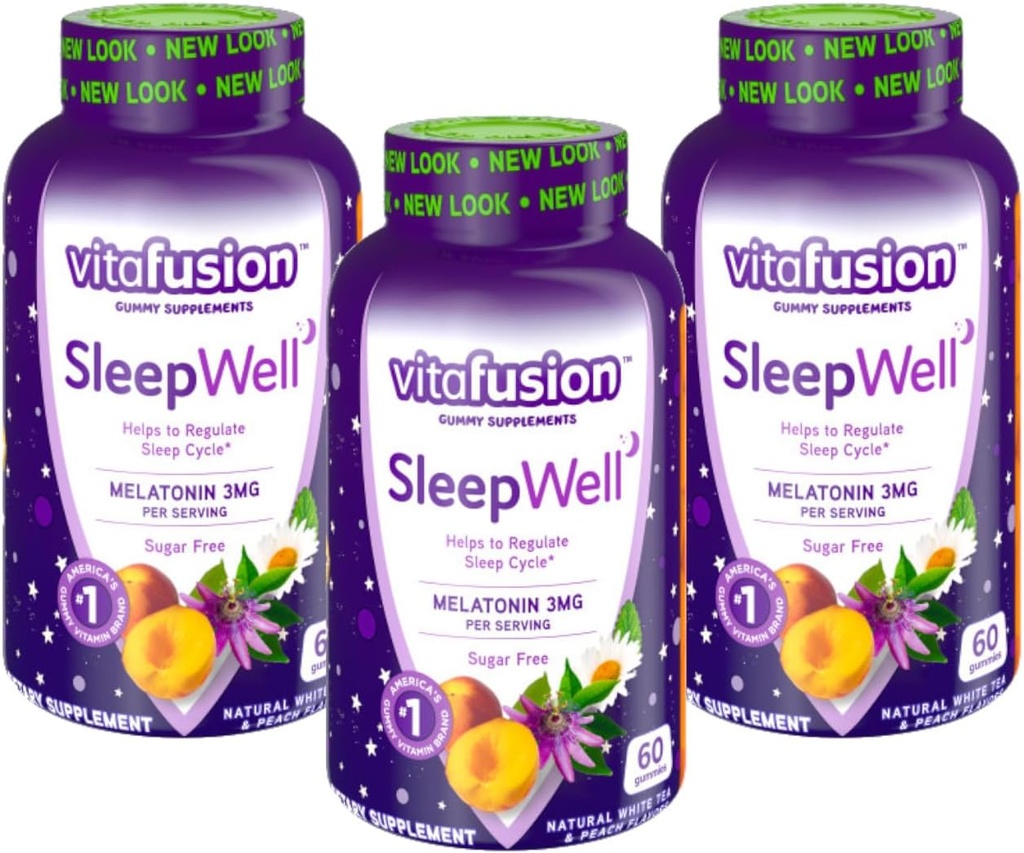 Vitafusion Sleep Well Melatonin Gummies Sugar Free, 60 Każdy (3 Pack)