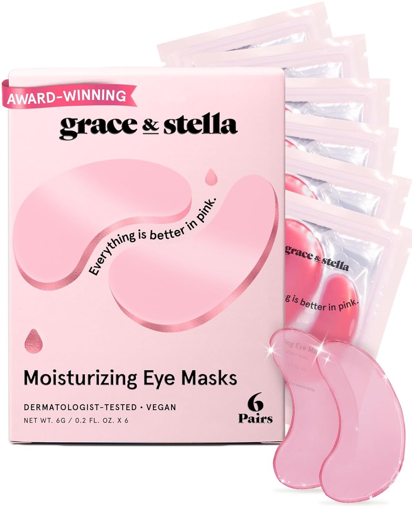 grace & stella Award Zwycięstwo pod maską oka - Redukcja ciemnych kręgów, Puffy Eyes, Undereye Bags, Zmarszczki - żel pod pasami oczu - Prezenty dla mamy - Vegan Cruelty- Free Self Care (różowy, 6 par)