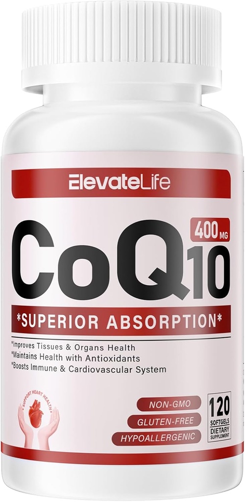 CoQ10- 400mg- Softgels z PQQ, BioPerine & Omega-3, Koenzym Q10 (Ubichinon) Suplement do Wysokoabsorpcji, Powerful- Przeciwutleniacz, Wsparcie Heart & Energy-Production, 120 Służenie