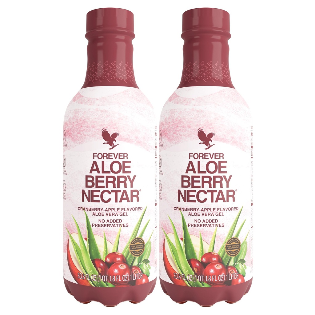 Forever Living - Aloe Berry Nectar - 90,7% Pure Aloe Vera Gel z żurawinami i jabłkami - Brak środków konserwujących - 1L (opakowanie 2)