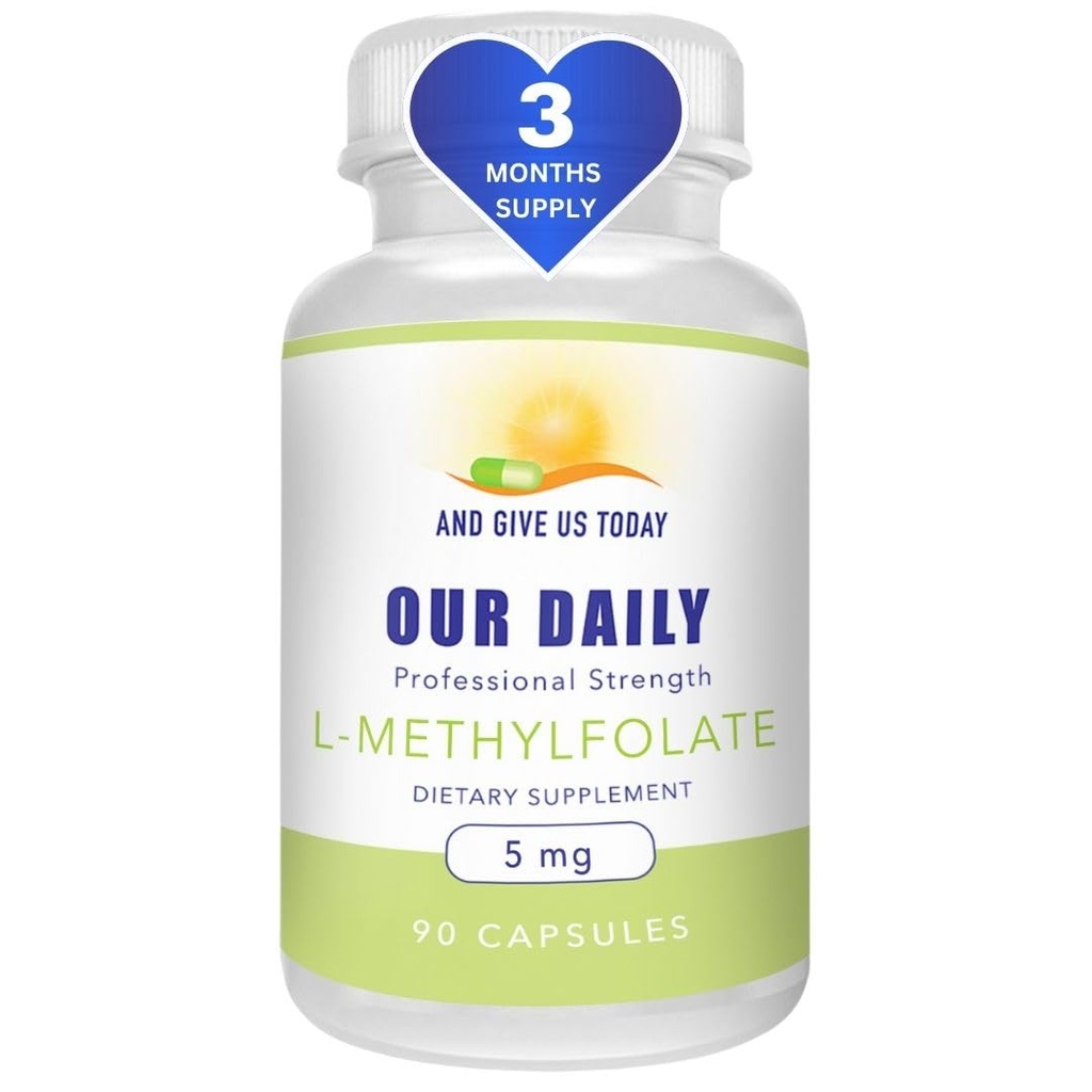Nasze codzienne Vites L- Methylfolate 5 mg / 5000 µg Maksymalna moc Aktywny folian, 5- MTHF, Filler Free, Gluten Free, Non-GMO, Kapsułki wegetariańskie 90 Count (3 Month Supply)