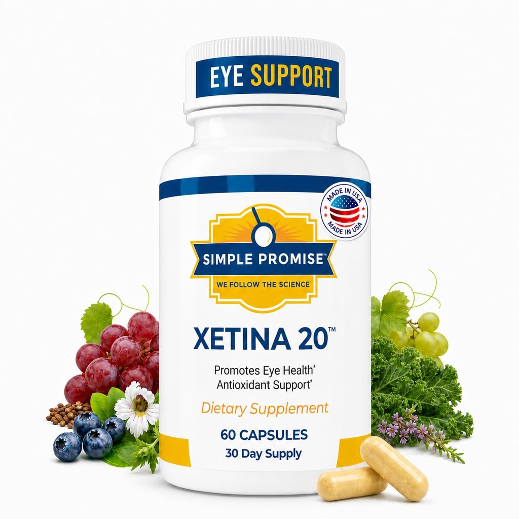 Prosta obietnica - Xetina 20 ™ Luteina i Zeaksantyna Suplementy - Zasadnicze wsparcie dla zdrowia oczu z witamin E, Eyebright, Cynk, ekstrakt z nasion winogron, Rutin & Bilberry - 60 Kapsułki