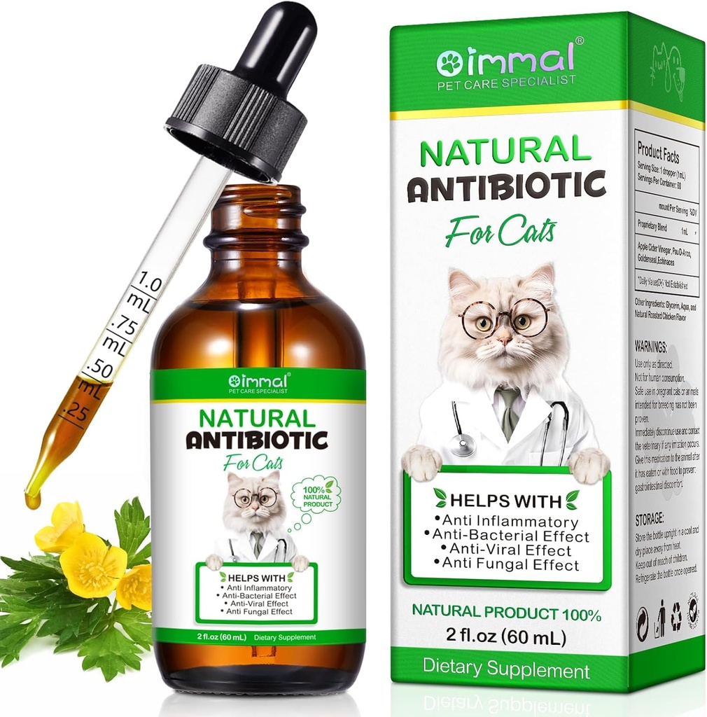 Antybiotyki dla kotów, Premium Cat Antybiotyki Suplementy, Naturalne Antybiotyki dla kotów, Suplementy dla zwierząt, Kot Antybiotyki Wspomaga immunologiczne i koty Ulgi alergiczne, Koty Multiwitaminy - 2 Fl Oz / 60ML