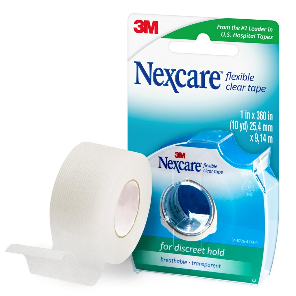 Nexcare Elastyczna taśma przezroczysta, wodoodporna, przezroczysta taśma medyczna, zabezpiecza opatrunki i tubki katetrowe - 1 W x 10 Yds, 1 rolka taśmy