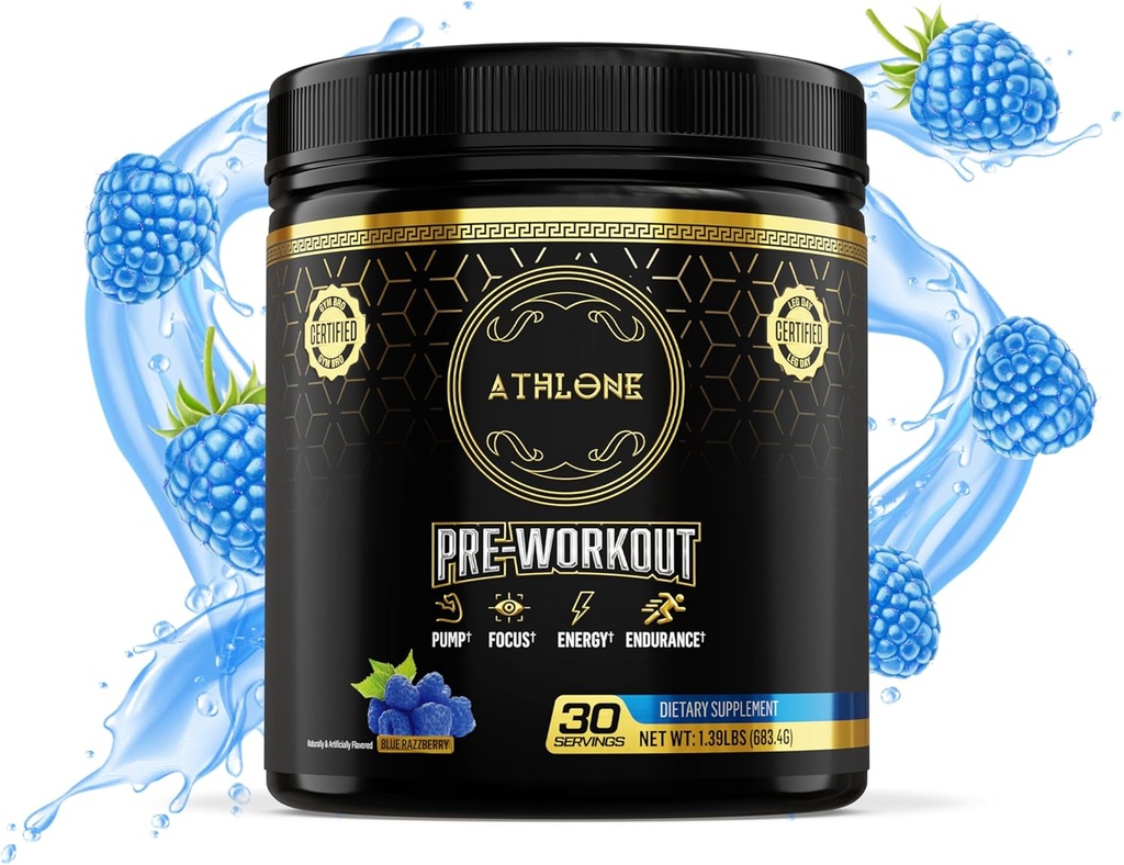 Pre Workout Proszek Błękitny Mieszanka Malina Wydajność - Energia z kofeiny, L- Cytrulina, Beta Alaline, Himalajski Pink Salt - Bez sztucznych barwników (30 Służenia)