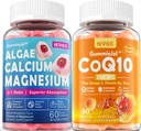 Suplement wapnia bez cukru 600mg, Magnez wapnia Algae 2: 1 Stosunek + Bezcukrowy CoQ10- 250mg Napełnione Gumiaki, Wysoka Wchłanianie Koenzym Q10