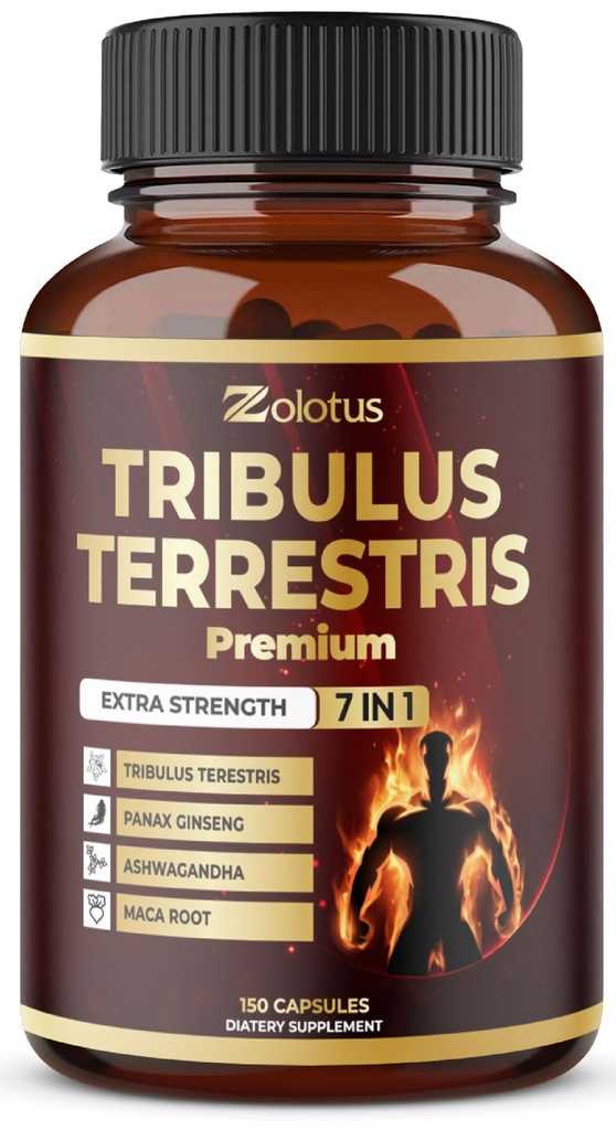 Suplement Tribulus Terrestris dla mężczyzn i kobiet, 5-miesięczne dostawy z Ashwagandha, Panax Ginseng, Saw Palmetto, Maca, Shilajit, 150 Hrabia