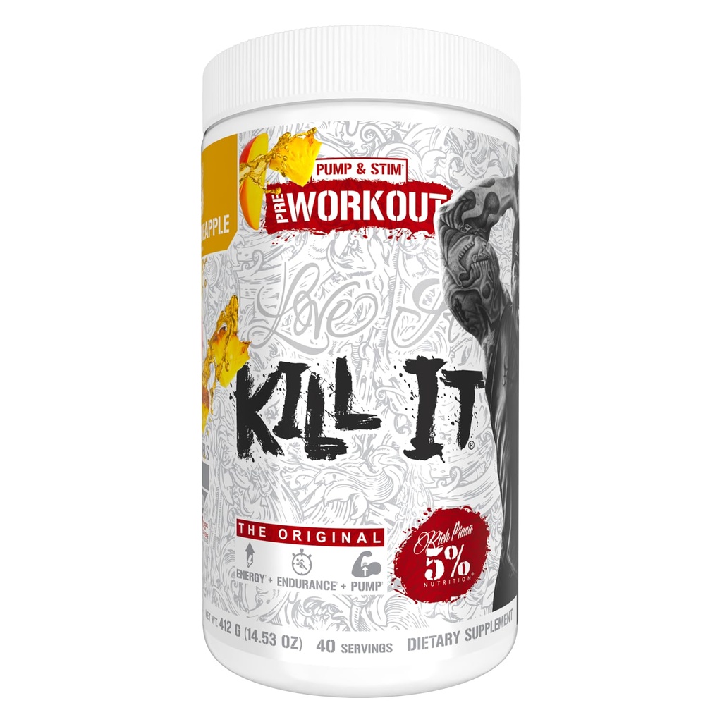 5% Żywienie bogaty Piana zabić go przed treningiem w / Kreatyna, Kofeina, Beta Alanina, Hydroprime Glicerol dla pompy, Siła, Endurance Details 124; 14.11 oz, 40 Srvgs (Mango Ananas)
