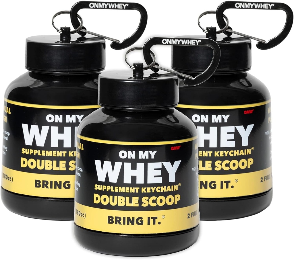 OnMYWHEY Powder Container Go - Przenośne Butelki wody dla mieszanek, Przenośne Pretreningi Suplement Kontenery i zestawy dyspersyjne, Mini Pretrening Suplementy Holder Keychain Butelki