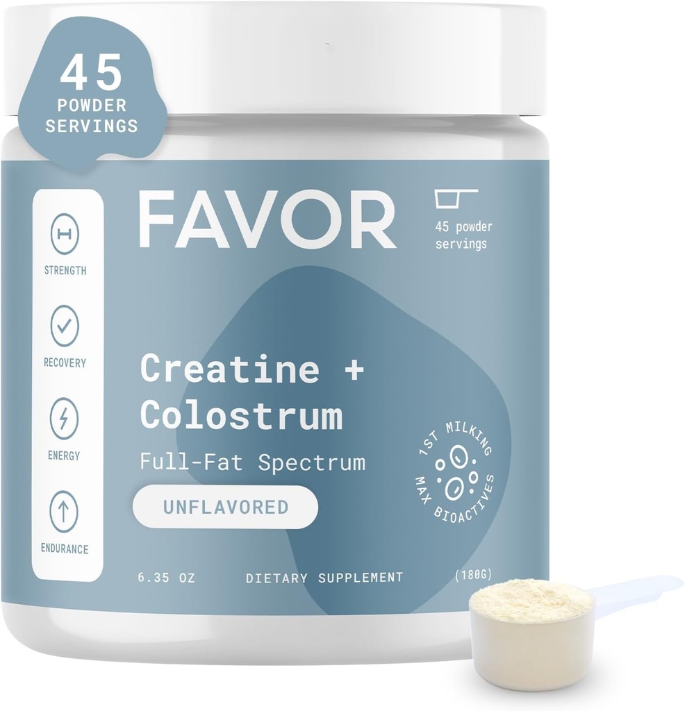 Ulubiony Kreator i Colostrum Bovine Powder - Monohydrat Creature Cow Colostrum Supplement, Wysoka Immunoglobulina IgG, Siła, Odzysk mięśni i Gut Zdrowie dla mężczyzn i kobiet, 45 Służenie, Nieflawored