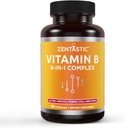 Zentastic witaminy B- Complex - Wszystkie witaminy B z B12, B6, B9 Kwas foliowy, Cholina, Inozytol - Formy aktywne i metylowe - System nerwowy, Energia, Metabolizm, Wsparcie immunologiczne - 90 Kapsułki wegańskie