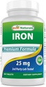 Best Naturals Żelaza suplement (Bisglicinate żelaza) - 25mg - 180 tabletek - Delikatność jamy ustnej - Niezatwardzenie