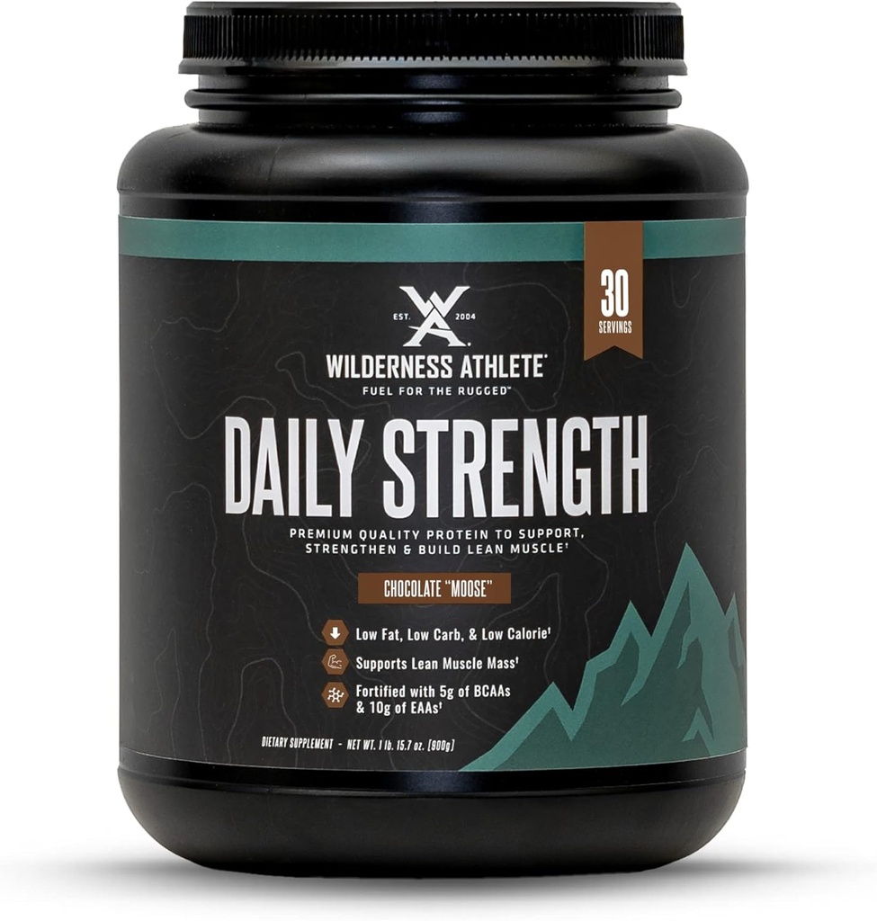 Wilderness Athlete - Daily Strength Premium Protein Budapest 124; Proszek do protein serwatkowych dla kobiet i mężczyzn - Najlepszy Proszek do protein dla lean Muscle - Proszek do czystego białka z izolatem białka serwatki (Moose czekoladowego)