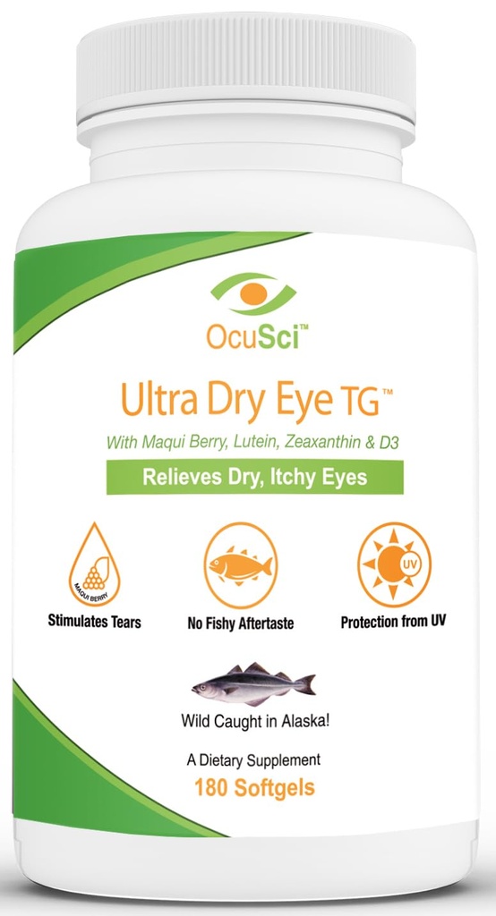 Stworzony do pomocy Relieve Dry, Itchy Eyes - 1700mg Trigliceryd Omega-3 + EPA & DHA, Luteina, Zeaksantyna, B12, D3- 60 Służenie (Ultra Dry Eye, UDETG - 2 Miesiąc)