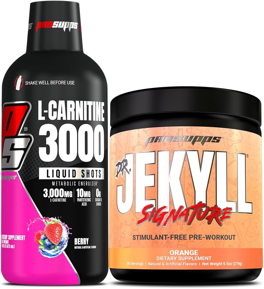 PROSUPPS L- Carnitine 3000 Stymulant Free Liquid Shots (31 Servings, Berry) i Mr Hyde Signature Series Pre- Workout Energy Drink proszkowany (30 Servings, Orange)