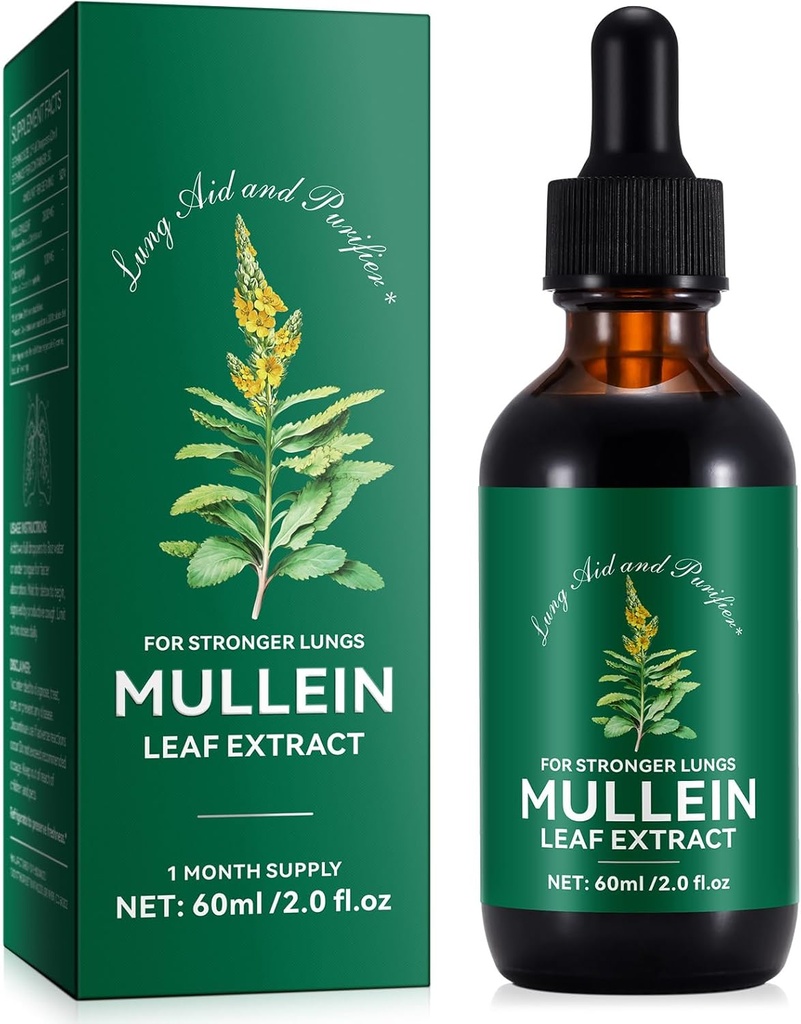 Generic Mullein Leaf Extract - Lung Aid & Pustifier - Wsparcie oddechowe & Delikatny Lung Cleanse - Zdrowy oddech - Naturalny i bezpieczny - Szybka absorpcja - Wegetarianin - 60ml, 1 Miesiąc Dostawy