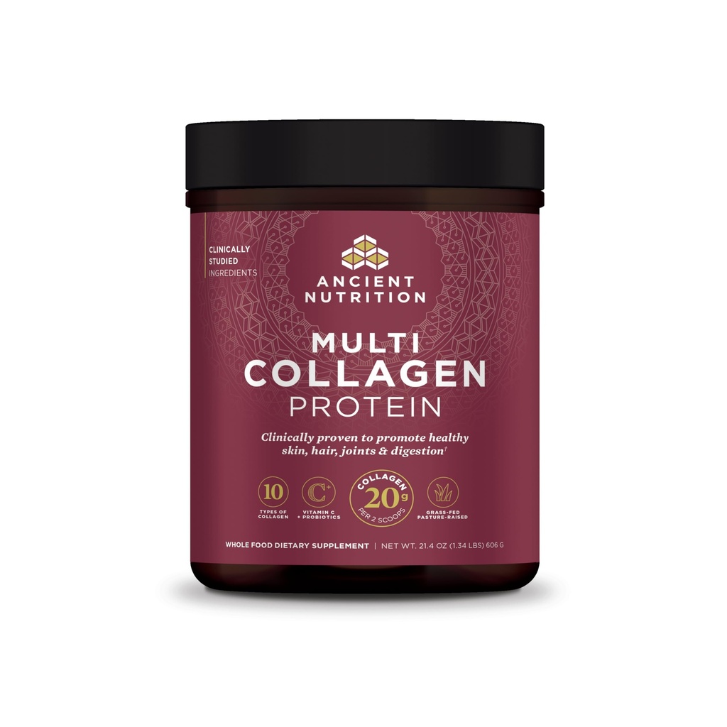 Ancient Nutrition Collagen Peptydes Proszek, Multi Collagen Protein, Kobiety i mężczyźni, Witamina C, Probiotyki, Zhydrolizowane Kolagen, Wspiera Skóra, Łączniki, Gut Health, Unflavored, 60 Sługi