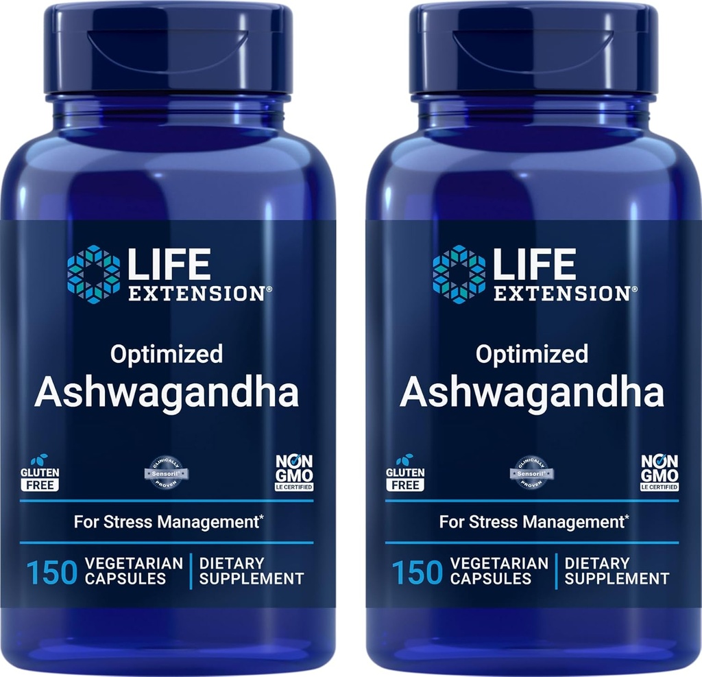 Life Extension Zoptymalizowane Ashwagandha, 150 Veg Caps (Opakowanie 2) - Non- GMO, Gluten Free, Kapsułki wegetariańskie