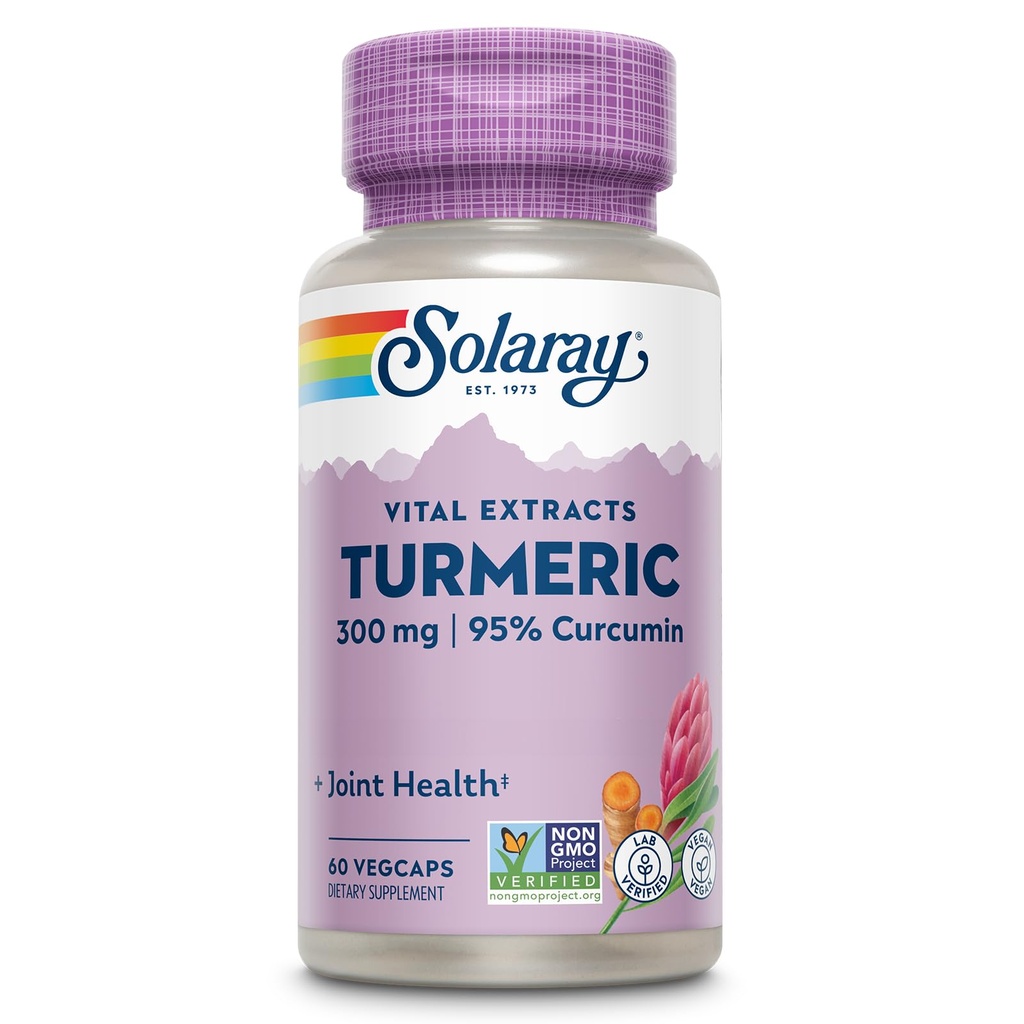 SOLARAY Turmeric Supplement 300 mg - Turmeric Root Extract with 95% Curcumin - Joint Supplement for Joint Health and Comfort - Non-GMO, Vegan, Gluten Free, 60- Day Guarantee, 60 Servings