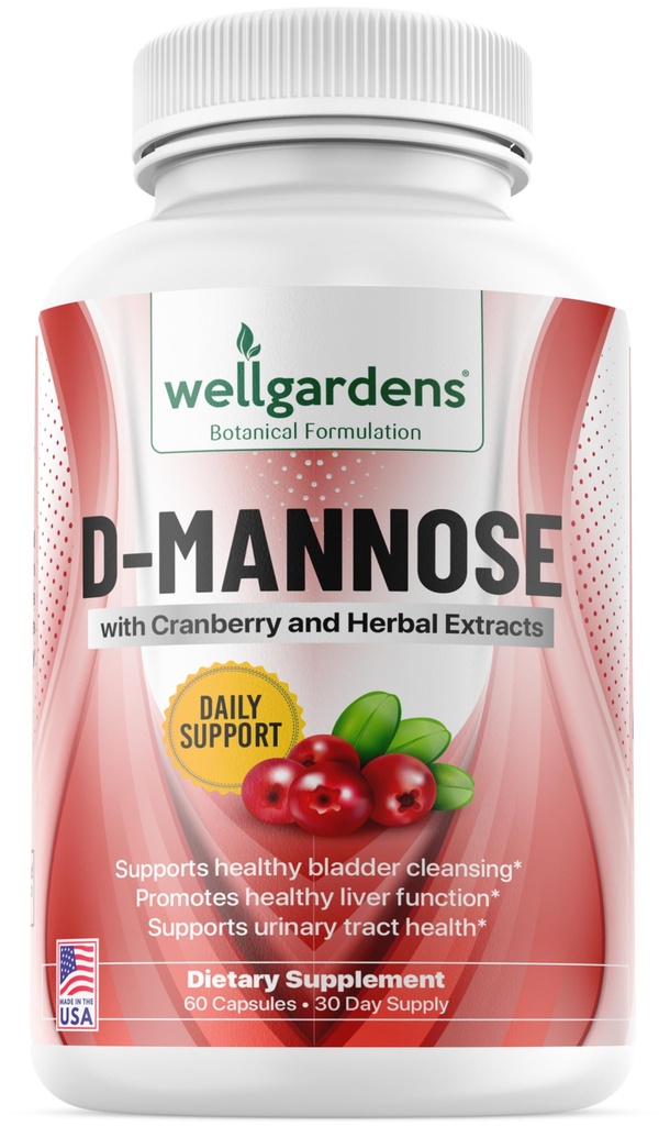 100% Czysty D- Mannose z ekstraktem żurawinowym - Pomaga Czyste Zanieczyszczenia, Naturalny Trakt moczowy Zdrowie, Wątroba i wsparcie pęcherza kapsułki, Non-GMO