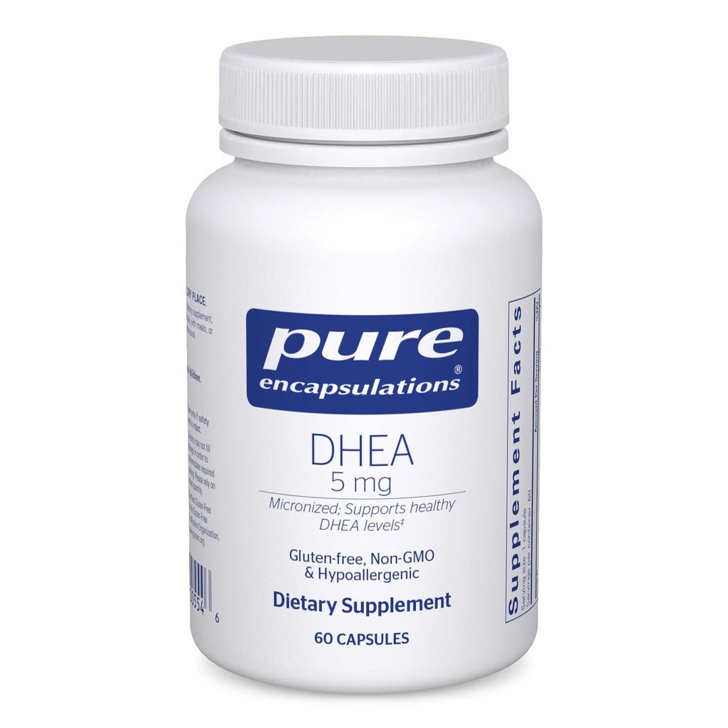 Pure Encapsulations DHEA 5 mg - Immune Support & Hormones Balance * - Mikronizowane DHEA - Gluten Free & Vegan - 60 Kapsułek