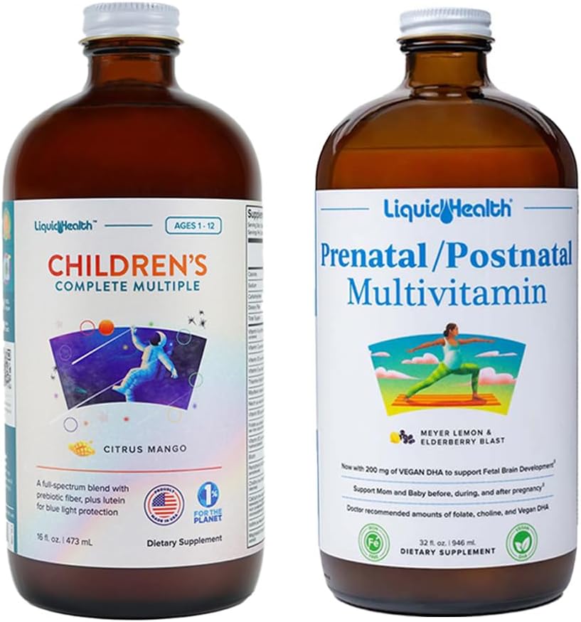LIQUIDHEALTH Kompletna multiwitamina dla dzieci i kobiet prenatalna / poporodowa multiwitamina płynna dla wcześniaków, w czasie ciąży i po ciąży - Wsparcie immunologiczne, Zdrowie i Wellness dla matek i dzieci - Made in USA