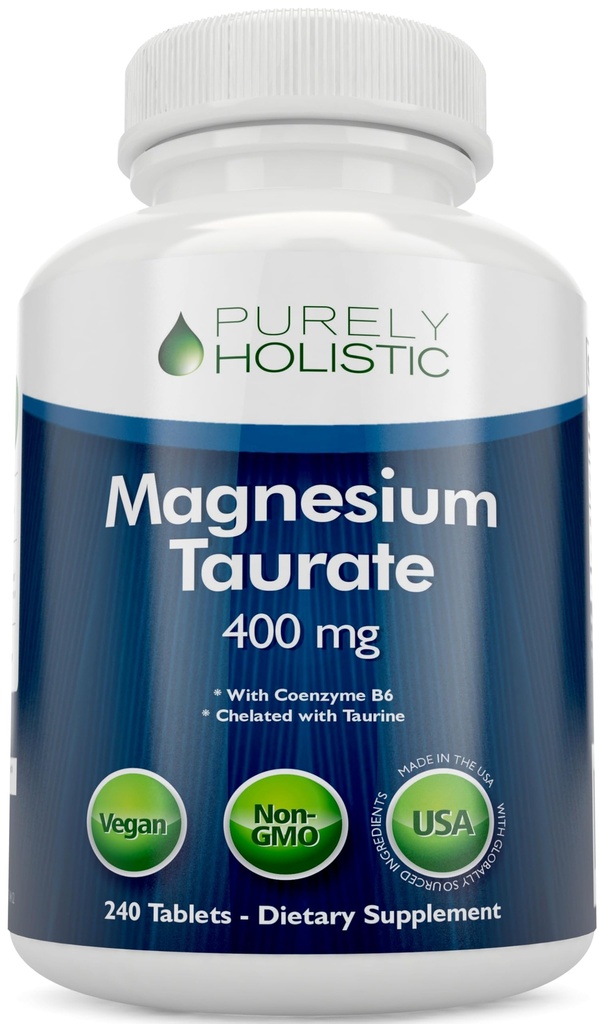 Magnezu Taurate 400mg tabletki - Chelatowany Magnez z Tauryną i Koenzym B6 - Kompleks Wysokiej Absorpcji dla Zdrowia sercowo-naczyniowego, Mięśnie i Nerwy - 240 Wegańskie tabletki