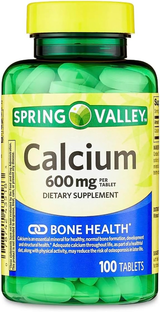 Spring Valley - Wapń 600 mg (Opakowanie po 2) 200 Tabletki powlekane ogółem