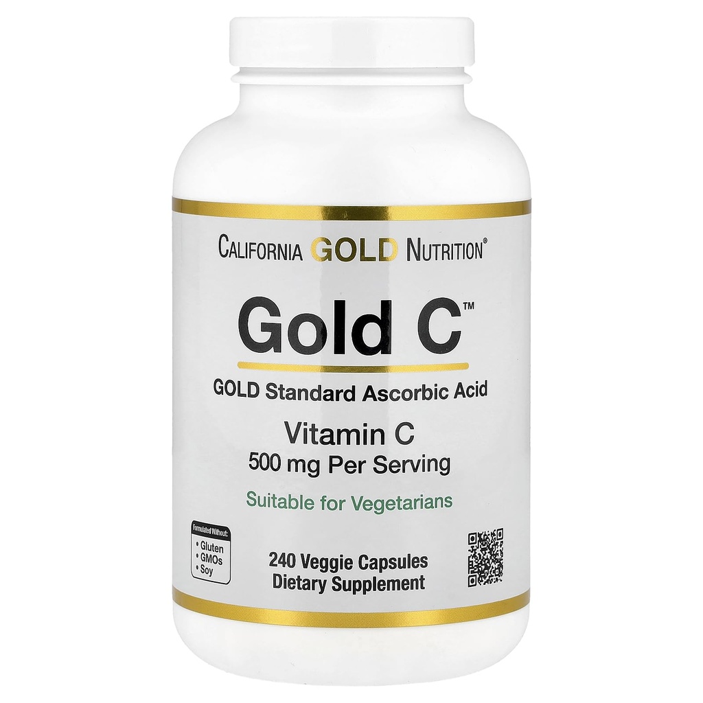 California Gold Nutrition Gold C USP Klasa witamina C Suplement - Wsparcie immunologiczne & Sezonowe Wellness - Wegetariańskie Przyjazne - Gluten Free, Non-GMO - 500 mg - 240 Kapsułki wegetariańskie