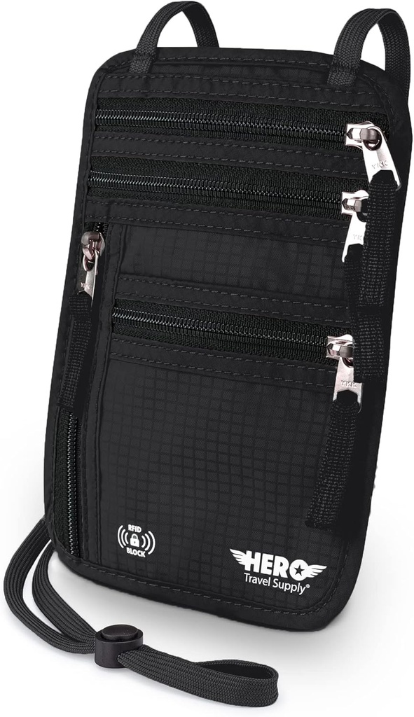 Portfel HERO Neck, RFID Bloking Paszport Holder - Łatwy do ukrycia i Pouch