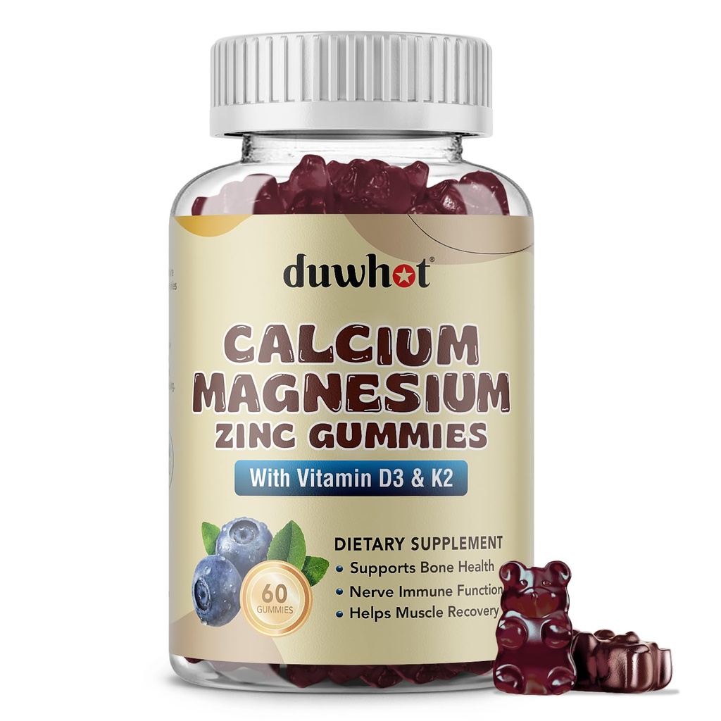 Magnezu wapniowego Gummeje cynku dla kobiet, suplement wapnia do żucia 1000 mg witaminy D3 & K2, kości i nerwów Zdrowie, Funkcje mięśniowe, Wsparcie immunologiczne i stres Relief, Blueberry Flavor, 60 Ct