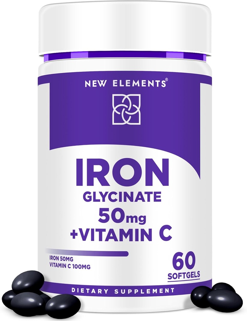Żelaza Glicynian 50mg z witaminą C Bis 124; Advanced Żelaza Suplement dla Relief Anemia, Immune Boost & Energy Support Bis 124; Delikatny na żołądku, Szybka Absorpcja Bis 124; Nie-GMO, Softgels bez gluteny dla kobiet i mężczyzn