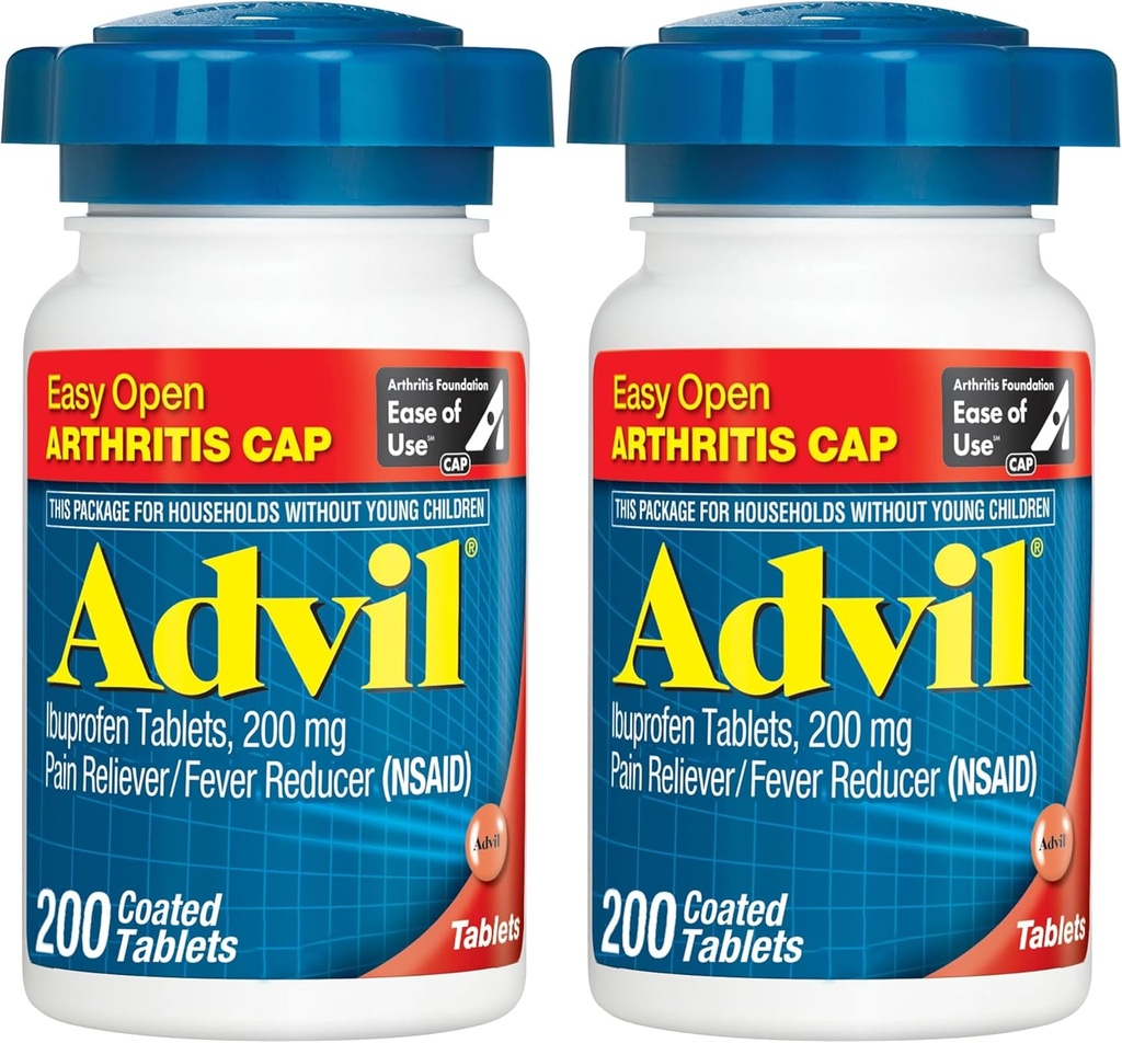 Advil Pain Reliever and Fever Reducer, Pain Relief Medicine with Ibuprofen 200mg for Joint Pain, Muscle Ache and Minor Artretis Pain Relief - 200 tabletek powlekanych z Easy Open Artretis Cap