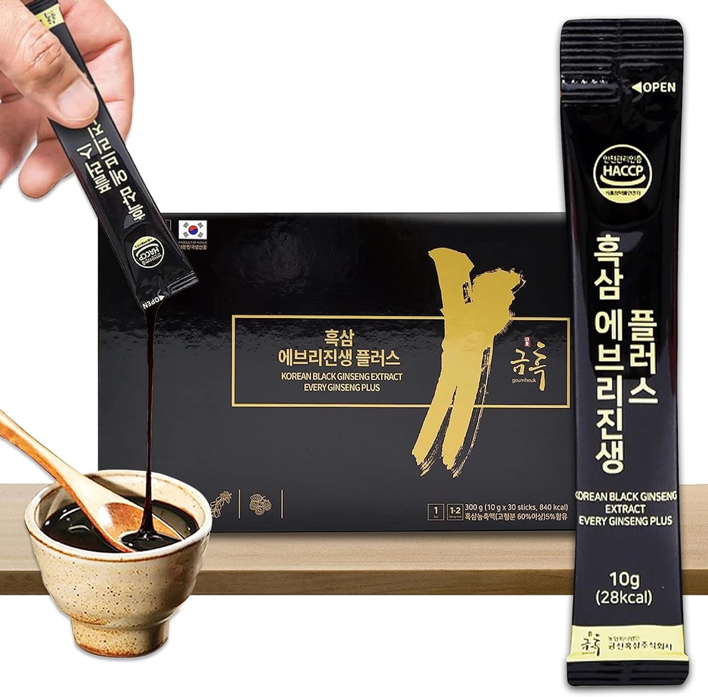 GeumHeuk koreański Black Ginseng Extract Every Ginseng Plus. 10g X 30 Stick Pouches. Immune Support, Energy Booster, Fatigue Recovery, Mental Performance. Opatentowana metoda.