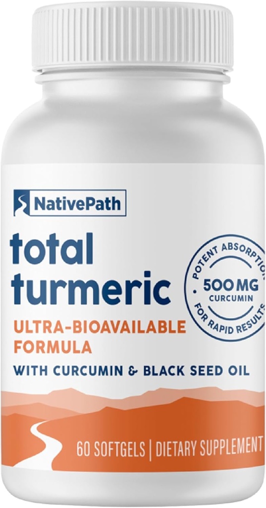 NativePath Kurkumina turmerowa z olejem z nasion czarnego - Advanced Antioksydant & Joint Support Supplement - Premium Turmeric Softgels z zwiększoną absorpcją, Non-GMO & Gluten- Free, 60 Softgels