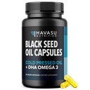 Olej z nasion czarny z suplementem DHA do zdrowia mózgu i kłykcia - zimny tłumiony czarny komin Nasienie oleju i DHA Omega 3- 60 Kapsułki płynne, Unflavored, Wegan, Non-GMO i Glutent-Free - 1 Miesiąc dostaw