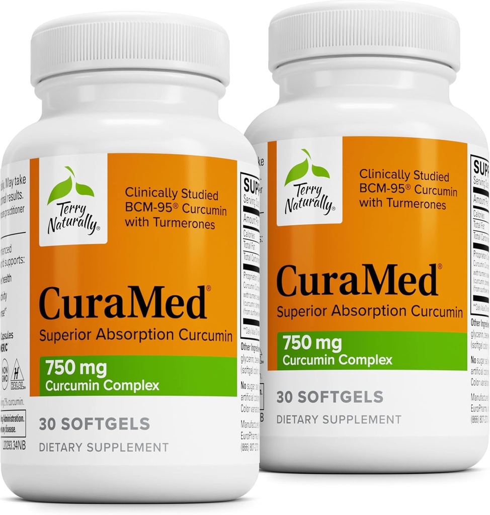 Terry Natural CuraMed 750mg - Suplement przeciwutleniający dla zdrowia mózgu i serca - Suplement z kompleksem kurkuminy o dużej potencji - Nerki, Wątroba i Immune Health Support - 30 Softgels (Opakowanie 2)