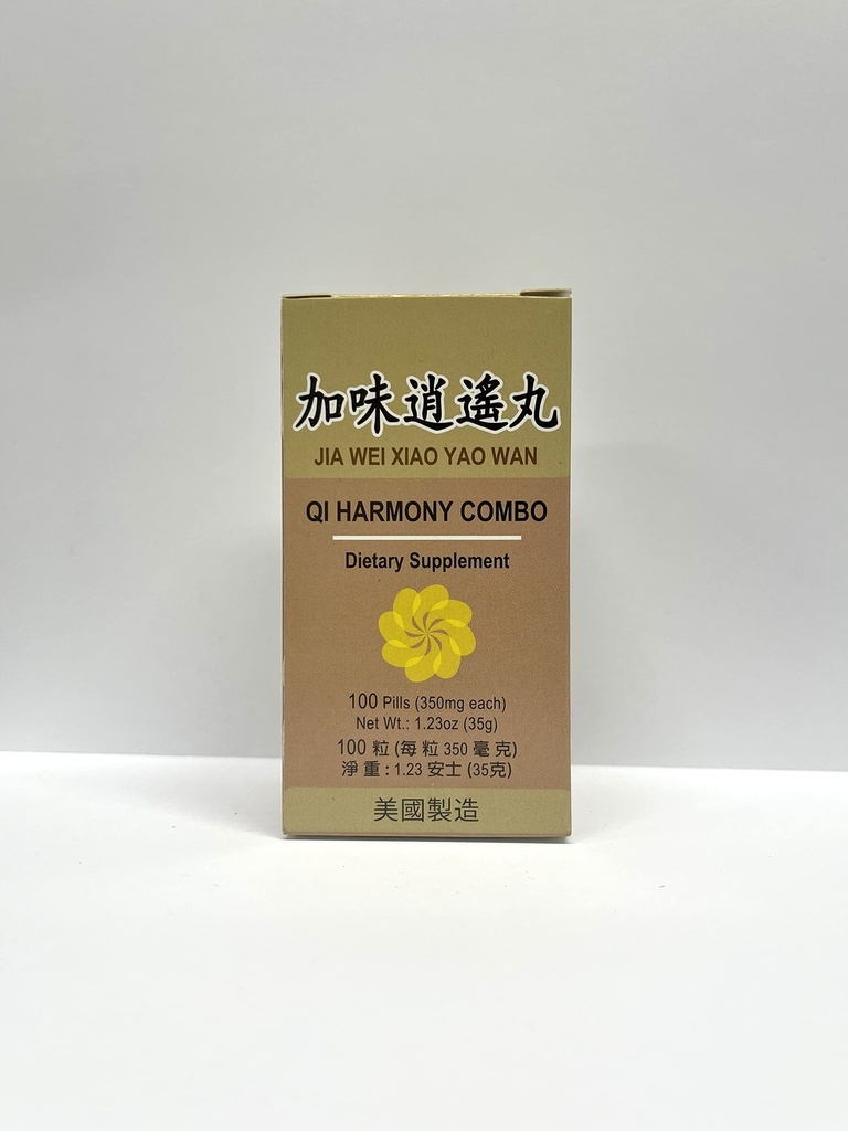 Qi Harmony Combo - Jia Wei Xiao Yao suplement ziołowy Pomaga w drażliwości, Zmęczenie, Anormal Sweating 350mg 100 Pigułki Made in USA