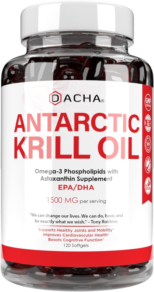 Premia Antarktyka Oil Supplement Softgels- 1500 mg z Natural Omega-3, Astaksantyna i fosfolipidy 120 Soft Gels, 180mg EPA i 120mg DHA dla immunologicznego, Wsparcie pamięci, Heart Health Non-GMO