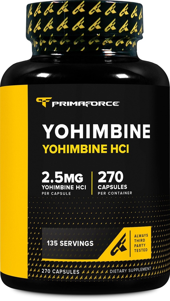 PrimaForce Yohimbine HCl 2,5mg, 270 Kapsułek - Suplement Premium, Zwiększenie wydajności, Zero Fillery, Non-GMO i Gluten Free