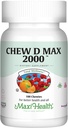 Maxi Health Witamina do żucia D3 2000 IU Suplement - Pyszne naturalne Guma Bubble Flavor - Wchłanianie wapnia, immunologiczne i zdrowie kości u dorosłych kobiet, mężczyzn, dzieci i dzieci Toddlers - 100 żuć