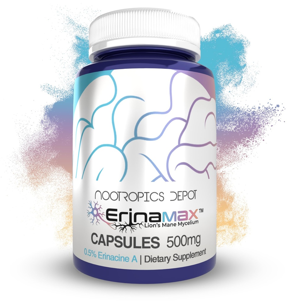 Nootropics Depot Erinamax Lion 's Mane 500mg Kapsułki 124; Płynna Kultura Mycelium 124; 2,5 mg Erynacyna A According 124; Nastrój, Krążenie, & Nerve Support According 124; 60 Hrabia