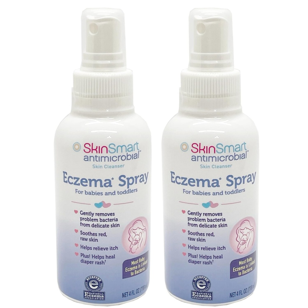 SkinSmart Eczema Spray dla niemowląt i dzieci, Usuwa bakterie tak Skóra może wyleczyć, 4 Ounce Spray (Pack of 2) Bezpieczny dla delikatnej i surowej skóry