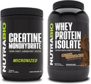 Monowodzian NutraBio Creatine, izolat niearomatyczny, 500 g i białko serwatki, czekolada holenderska, suplement Bundle - energia mięśniowa, leniwy wzrost mięśni, odzysk i siła