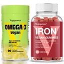 Wegańskie żeliwne gumki + Wegan Algae Omega- DHA - Najlepszy suplement witaminy dla kobiet i mężczyzn, Nie-GMO, Gluten- Free