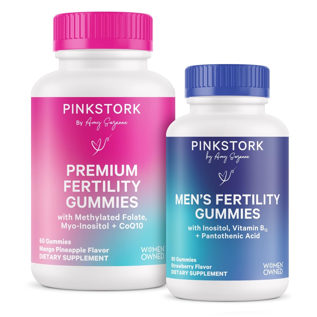 Różowe Gummeje płodności bocianów dla kobiet i mężczyzn - Prenatal Conception Support - Inositol, COq10, Folate - Równowaga hormonalna
