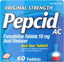 Pepcid AC Oryginalna siła Heartburn Relief Tablets, Prevents & Relieves Heartburn Ze względu na niestrawność i sour żołądki, 10 mg Famotydyna do zmniejszenia & Kwas kontrolny, Szybkie działanie, 60 Ct